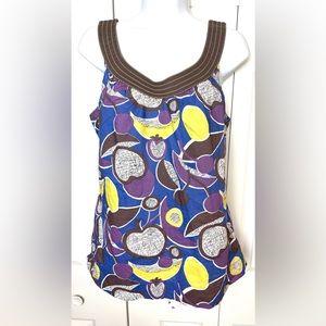 BODEN Fruit Print Tank Top Layering Blouse Scoop Neck Teacher Banana Cherry